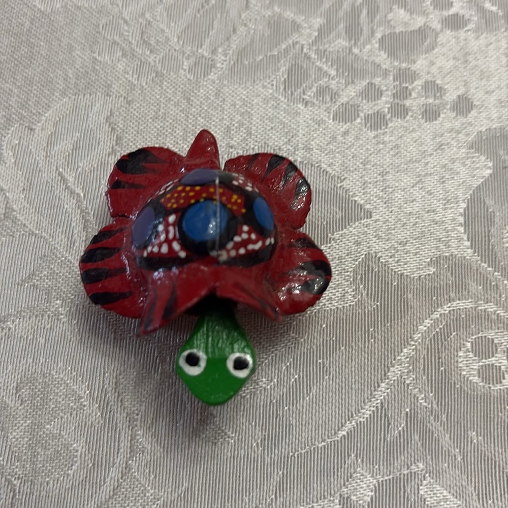 Handmade Mexican Wooden Red Shelled Turtle
